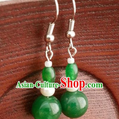 Traditional Chinese Handmade Classical Hanfu Eardrop Ancient Palace Queen Jade Green Earrings for Women