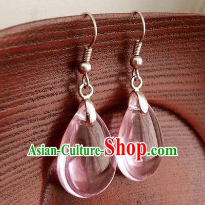 Traditional Chinese Handmade Classical Hanfu Pink Eardrop Ancient Palace Princess Earrings for Women