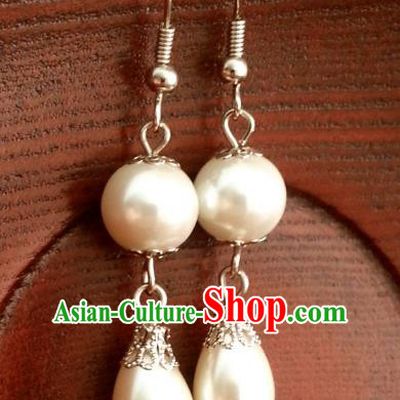 Traditional Chinese Handmade Classical Hanfu Pearls Eardrop Ancient Palace Princess Earrings for Women