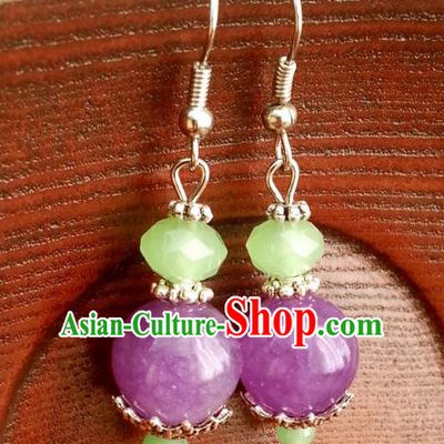 Traditional Chinese Handmade Classical Hanfu Purple Beads Eardrop Ancient Palace Princess Earrings for Women