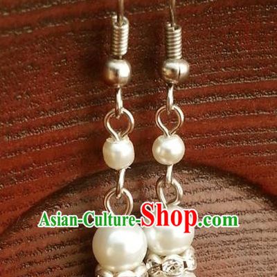 Traditional Chinese Handmade Classical Hanfu Pearl Crystal Eardrop Ancient Palace Princess Earrings for Women