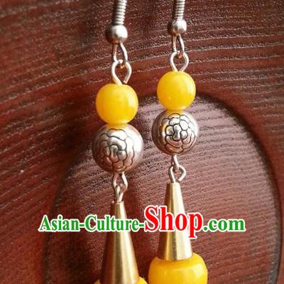 Traditional Chinese Handmade Classical Hanfu Yellow Beads Eardrop Ancient Palace Princess Earrings for Women