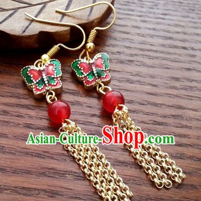 Traditional Chinese Handmade Classical Hanfu Blueing Butterfly Eardrop Ancient Palace Princess Earrings for Women