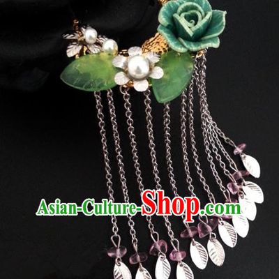 Handmade Traditional Chinese Classical Hair Accessories Ancient Bride Hanfu Hairpins Green Flowers Step Shake for Women