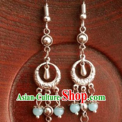 Asian Chinese Traditional Handmade Classical Hanfu Sliver Eardrop Ancient Palace Princess Earrings for Women