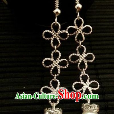 Asian Chinese Traditional Handmade Hanfu Classical Pearl Eardrop Ancient Palace Princess Earrings for Women