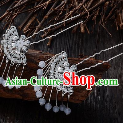 Handmade Asian Chinese Classical Hair Accessories Ancient White Beads Tassel Hairpins Headwear for Women