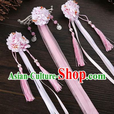 Handmade Asian Chinese Classical Hair Accessories Ancient Pink Silk Flower Hairpins Headwear for Women