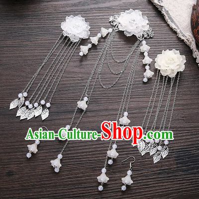 Handmade Asian Chinese Classical Hair Accessories Ancient White Flower Hair Stick Hairpins for Women