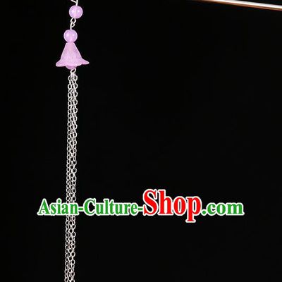 Handmade Asian Chinese Classical Hair Accessories Ancient Pink Tassel Step Shake Hairpins for Women