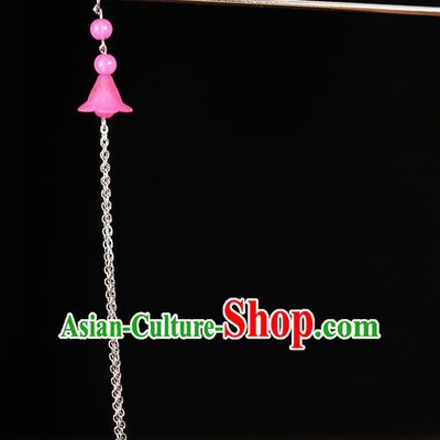 Handmade Asian Chinese Classical Hair Accessories Ancient Rosy Tassel Step Shake Hairpins for Women