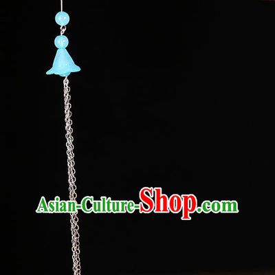 Handmade Asian Chinese Classical Hair Accessories Ancient Blue Tassel Step Shake Hairpins for Women
