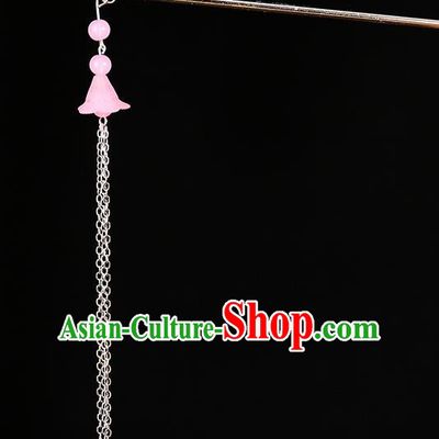 Handmade Asian Chinese Classical Hair Accessories Ancient Pink Tassel Step Shake Hairpins for Women
