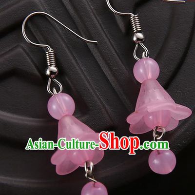 Asian Chinese Traditional Handmade Jewelry Accessories Hanfu Classical Pink Earrings for Women