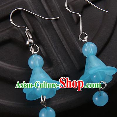 Asian Chinese Traditional Handmade Jewelry Accessories Hanfu Classical Blue Earrings for Women