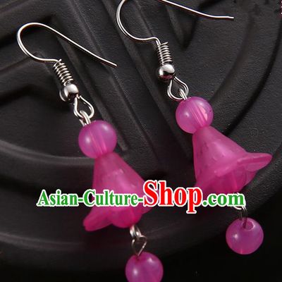 Asian Chinese Traditional Handmade Jewelry Accessories Hanfu Classical Rosy Earrings for Women