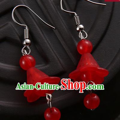 Asian Chinese Traditional Handmade Jewelry Accessories Hanfu Classical Red Earrings for Women