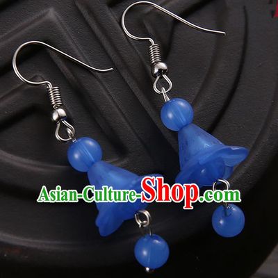 Asian Chinese Traditional Handmade Jewelry Accessories Hanfu Classical Deep Blue Earrings for Women