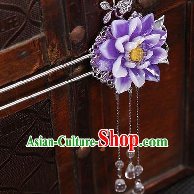 Handmade Asian Chinese Classical Hair Accessories Purple Flower Hair Clip Ancient Hanfu Hairpins for Women