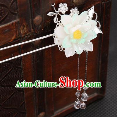 Handmade Asian Chinese Classical Hair Accessories White Flower Hair Clip Ancient Hanfu Hairpins for Women