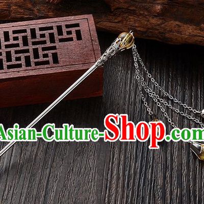 Handmade Asian Chinese Classical Hair Accessories Yellow Crystal Beads Tassel Hairpins Hanfu Step Shake for Women