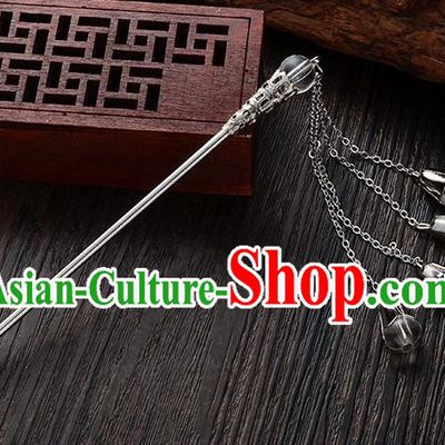 Handmade Asian Chinese Classical Hair Accessories Grey Crystal Beads Tassel Hairpins Hanfu Step Shake for Women