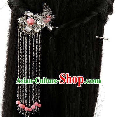 Asian Chinese Handmade Palace Lady Classical Hair Accessories Butterfly Tassel Hairpins for Women