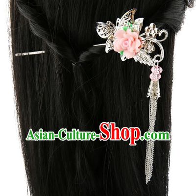 Asian Chinese Handmade Palace Lady Classical Hair Accessories Butterfly Flower Tassel Hairpins for Women