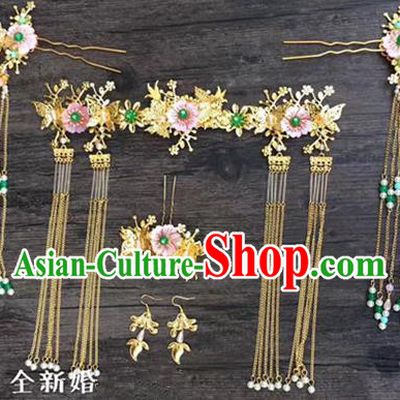 Asian Chinese Handmade Palace Lady Classical Hair Accessories Shell Phoenix Coronet Hairpins Headwear Complete Set for Women