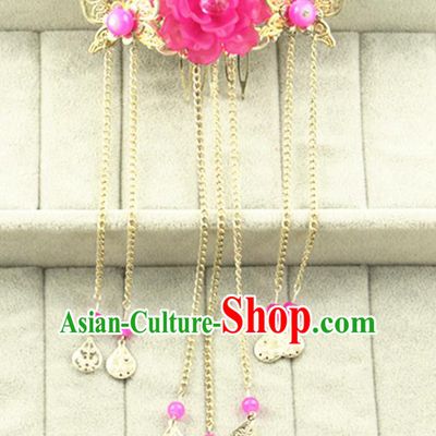 Asian Chinese Handmade Classical Hair Accessories Princess Rosy Flowers Hairpins Butterfly Hair Comb for Women