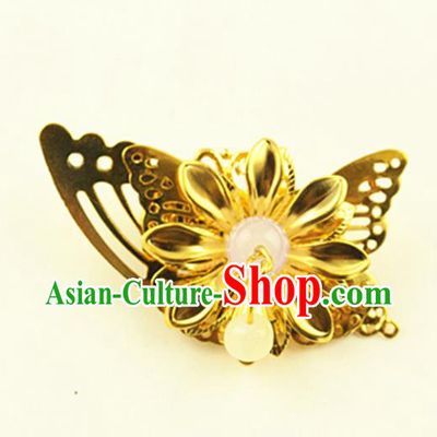 Asian Chinese Handmade Classical Hair Accessories Princess Hairpins Golden Butterfly Hair Stick for Women