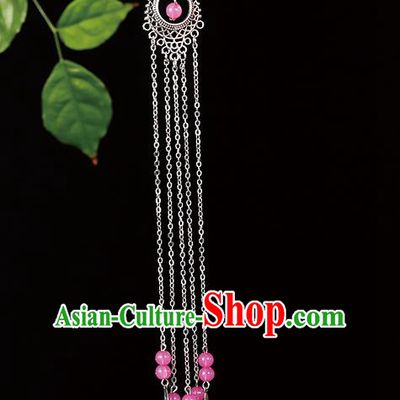 Handmade Asian Chinese Classical Hair Accessories Pink Beads Tassel Hairpins Hanfu Step Shake for Women