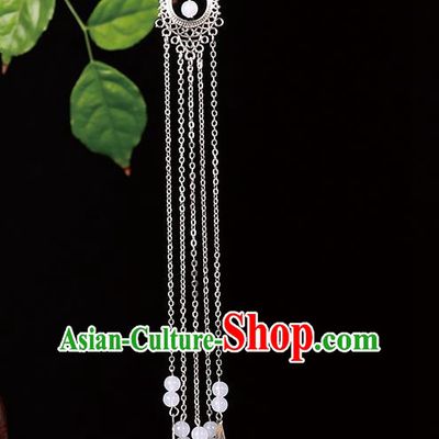 Handmade Asian Chinese Classical Hair Accessories White Beads Tassel Hairpins Hanfu Step Shake for Women