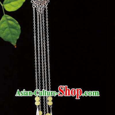 Handmade Asian Chinese Classical Hair Accessories Yellow Beads Tassel Hairpins Hanfu Step Shake for Women