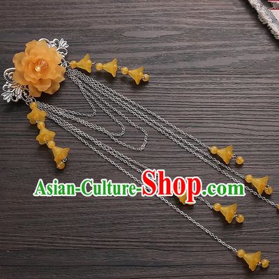 Asian Chinese Handmade Classical Hair Accessories Orange Long Tassel Hair Claw Hanfu Hairpins for Women