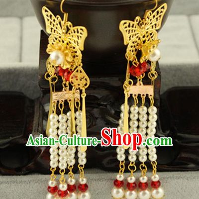 Asian Chinese Traditional Handmade Jewelry Accessories Hanfu Classical Butterfly Earrings for Women