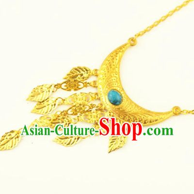 Asian Chinese Handmade Classical Hair Accessories Bride Golden Frontlet Headband Hanfu Hairpins for Women