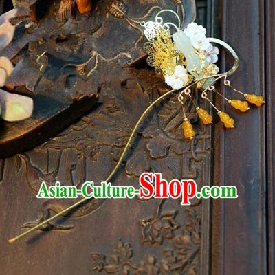 Chinese Handmade Classical Luxurious Jade Hairpins Hair Accessories Ancient Tassel Step Shake for Women