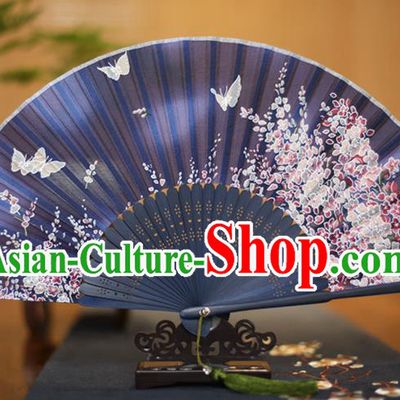 Traditional Chinese Crafts Printing Flowers Folding Fan, China Sensu Paper Fans for Women