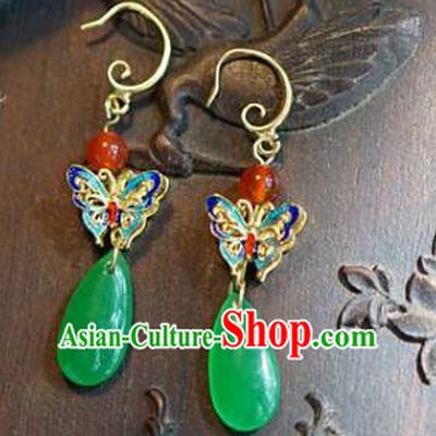 Asian Chinese Traditional Handmade Jewelry Accessories Bride Blueing Butterfly Earrings for Women
