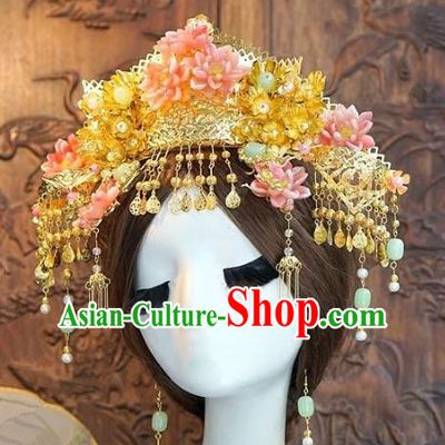 Chinese Handmade Classical Luxurious Hairpins Hair Accessories Ancient Pink Phoenix Coronet for Women