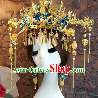 Chinese Handmade Classical Luxurious Hairpins Hair Accessories Ancient Cloisonne Phoenix Coronet for Women