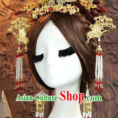 Chinese Ancient Handmade Classical Wedding Hair Accessories Jade Phoenix Coronet Xiuhe Suit Bride Hairpins for Women
