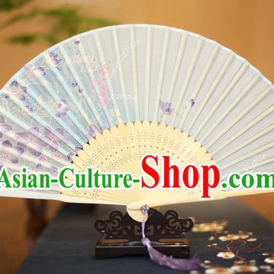 Traditional Chinese Crafts Printing Flowers Folding Fan, China Sensu Paper Fans for Women