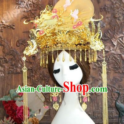 Chinese Ancient Handmade Classical Wedding Hair Accessories Exaggerated Headdress Phoenix Coronet Hairpins for Women