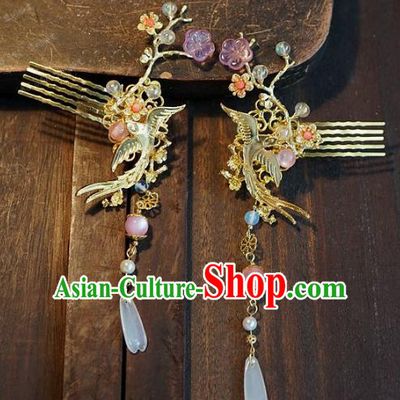 Chinese Ancient Handmade Classical Wedding Hair Accessories Magpie Plum Hairpins for Women