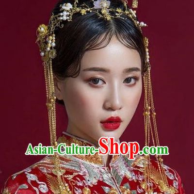 Chinese Ancient Handmade Classical Wedding Hair Accessories Xiuhe Suit Headwear Hairpins Complete Set for Women