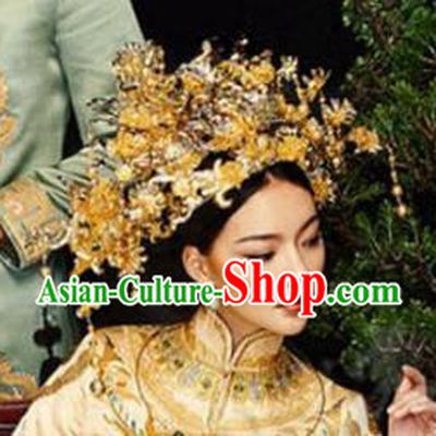 Asian Chinese Handmade Classical Hair Accessories Bride Phoenix Coronet Xiuhe Suit Hairpins Complete Set for Women