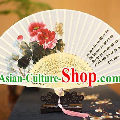 Traditional Chinese Crafts Printing Epiphyllum White Folding Fan, China Sensu Paper Fans for Women