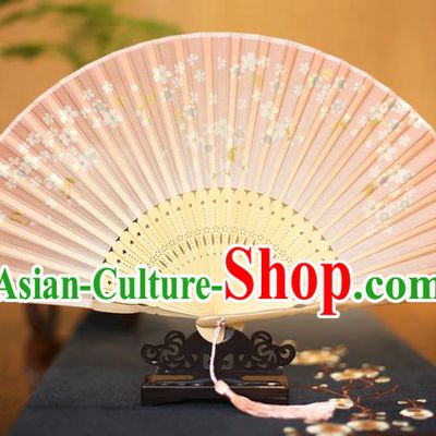 Traditional Chinese Crafts Printing Pink Folding Fan, China Sensu Paper Fans for Women